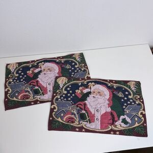 2 Vintage Santa Claus Christmas Tapestry Placemats 90s